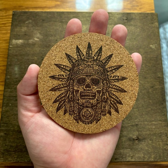 Aztec Clipart 10 Laser Engraved Cork Coaster - Picture 3 of 5